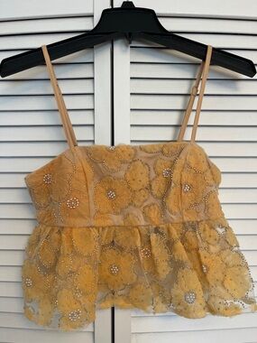 Lulus Peach Floral Beaded Crop Top